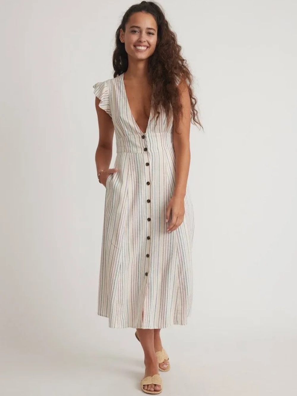 Marine Layer Camila Midi Dress XL Rainbow Stripe NWT $148